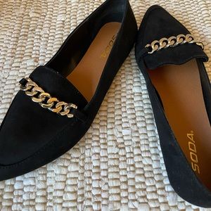 Black with gold loafers